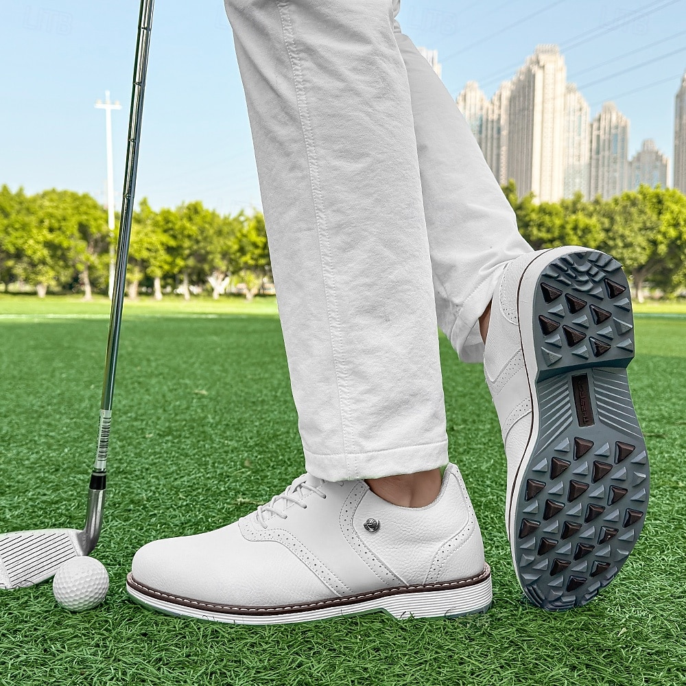 sapatos de golfe masculinos bicolores azul-marinho e branco, cadarço, couro durável, elegância esportiva para o golfe diário de 2026 por $84.99 –P1