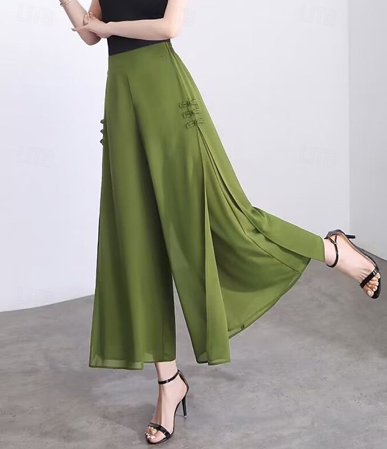 Per donna Gamba larga Chinos Elegante Moda Streetwear Lunghezza al polpaccio Vita Alta Semplice Comodo Comodità Morbido Micro-elastico All'aperto Vacanza Streetwear Verde mela Vinaccia blu navy Nero del 2026 a $36.99 –P11