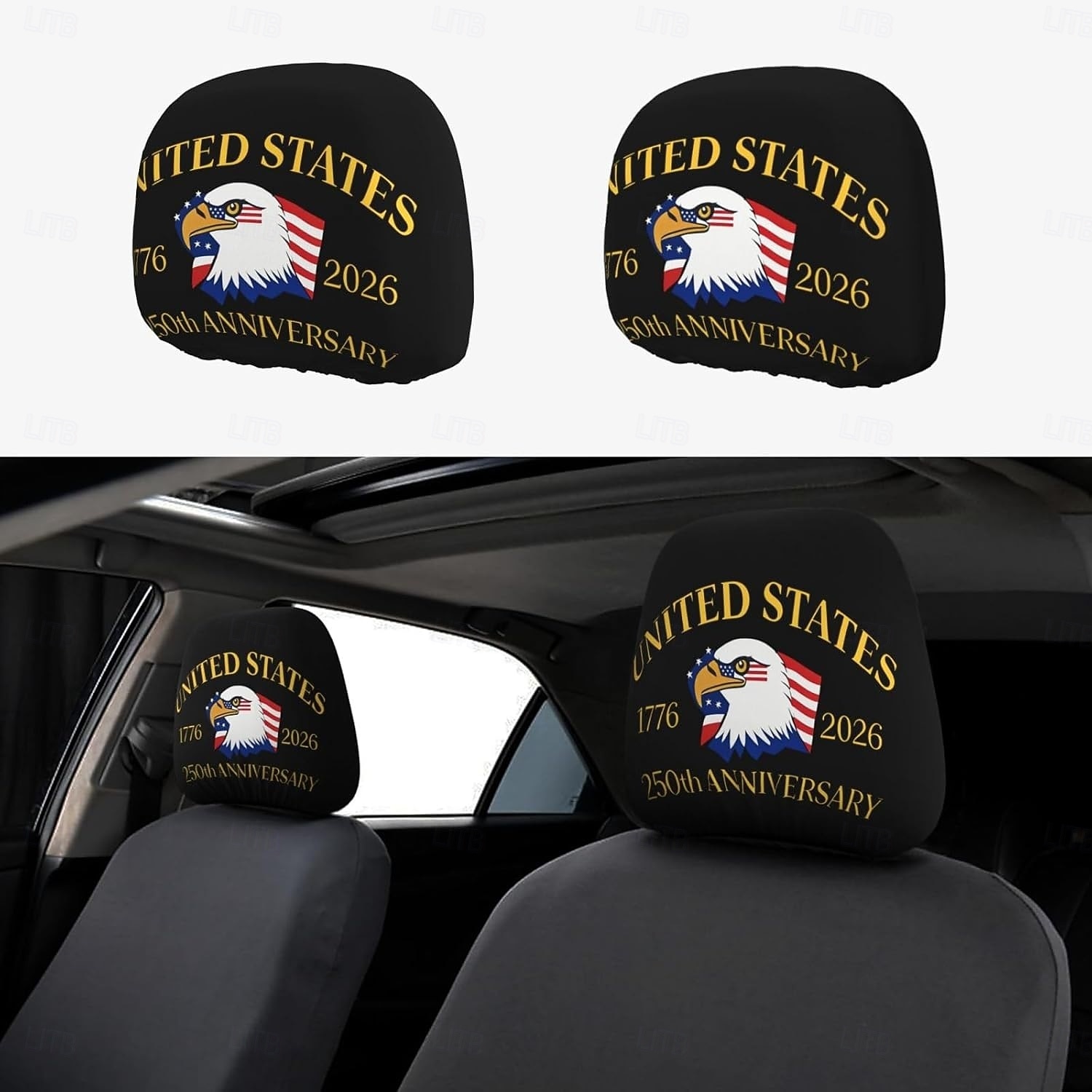 Funda para reposacabezas de coche conmemorativa del 250 aniversario, 2 unidades, conmemorativa de la Independencia de Estados Unidos (1776-2026), soporte espinal resistente para conducción de larga distancia, ajuste universal para coches, camiones y SUV. 2026 - $11.99 –P11