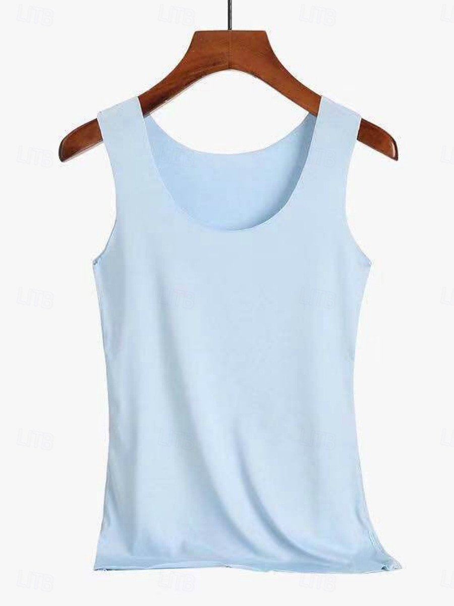 Women's Tank Top Sleeveless Shirt Tee Top Solid Color Fashion Stylish Classic Sleeveless Crew Neck Regular Tops Daily Going out Weekend Blue Apricot pink Black White Pink Summer Spring 2026 - $4.49 –P6