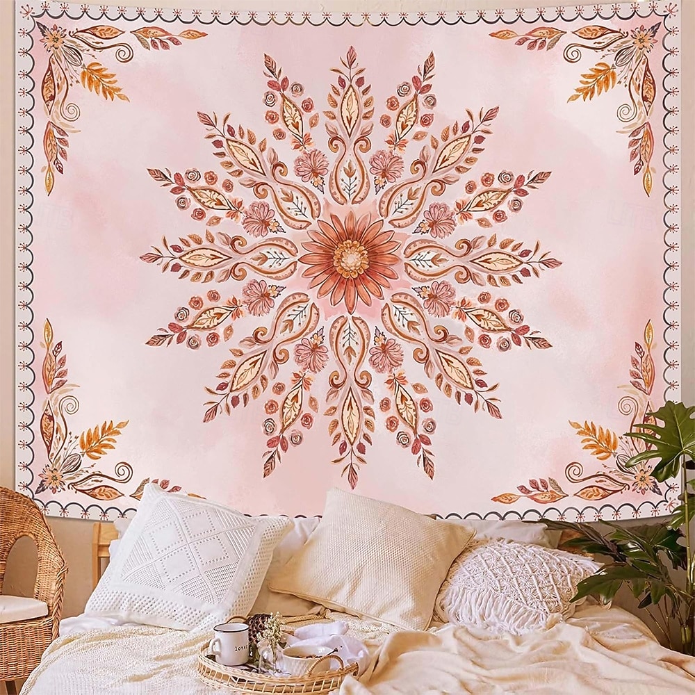 Pink Floral Mandala Soft Orange Botanical Wall Tapestry Intricate Circular Pattern Leaves Vines Watercolor Art Wall Hanging for Bedroom Living Room Dorm Decor Yoga Meditation Backdrop 2026 - $20.99 –P6