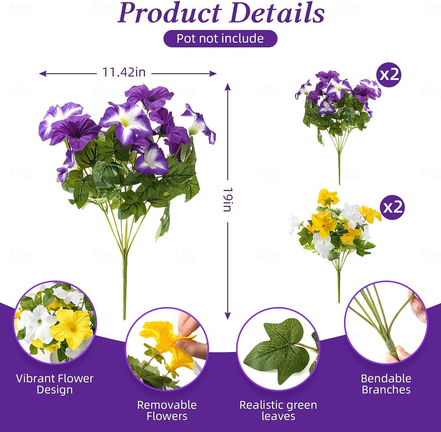 4 Bundles Spring Artificial Morning Glory Flowers for Outdoors, UV Resistant Fake Look Real Faux Silk Plants for Front Door Garden Porch Planter 2026 - $27.99 –P2