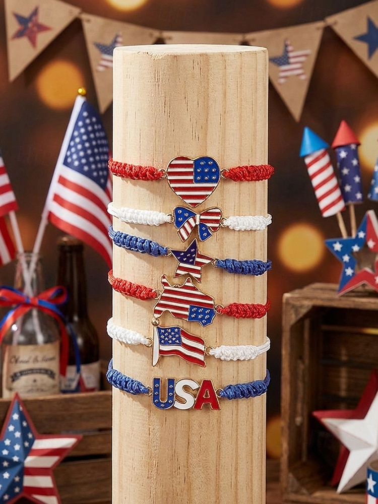 Unisex Alloy & Polyester Adjustable USA Flag Bracelet, Multi-Color Patriotic Charm Rope Bracelet for America 250th Anniversary, Independence Day, Casual Wear, Travel and Vacation Styling 2026 - THB ฿271 –P1