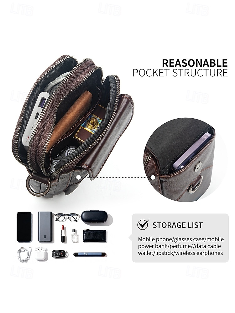 Men's Genuine Leather Belt Bag Crossbody Phone Pouch in Multiple Colors Large Capacity Multi Pocket Waist Pack with Adjustable Strap for Casual Daily Use, Work Commute & Travel 2026 - $42.99 –P6