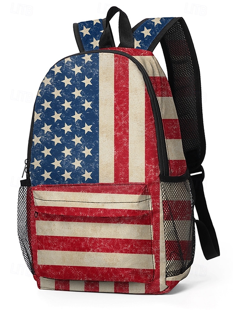 Unisex-Rucksack aus Polyester mit Print, Vintage-Design mit amerikanischer Flagge, großes Fassungsvermögen, strapazierfähig, ideal für den 250. Jahrestag, den Unabhängigkeitstag, Reisen und Outdoor-Aktivitäten. 2026 - $24.99 –P6