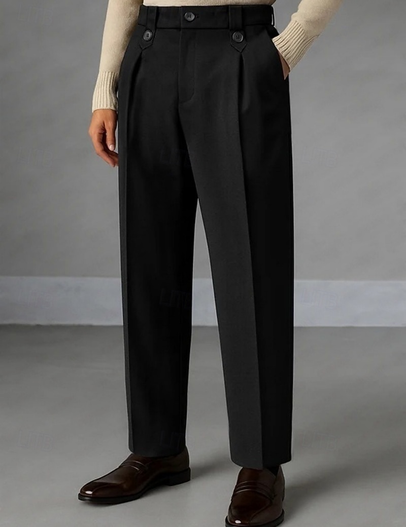 Men's Trousers Dress Pants Pocket Buttons Plain Comfort Breathable Full Length Outdoor Streetwear Business Vacation Fashion Black Navy Blue Inelastic 2026 - $31.99 –P6