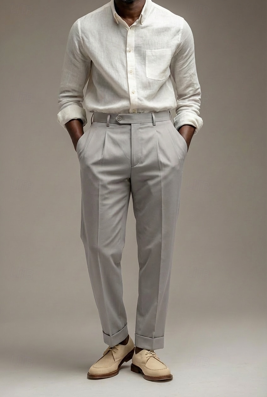 Pour des hommes Coton Lin Dress Pants works Pantalon décontracté Quotidien Affaires Mode Occasionnel Blanche Marine foncé Vert Sauge Couleur Unie Coupe régulière Long Non Elastique de 2026 ? $39.99 –P8