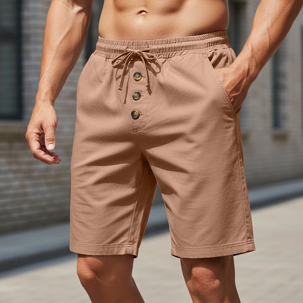 Men's Shorts Linen Shorts Summer Shorts Beach Shorts Drawstring Elastic Waist Buttons Plain Solid Comfort Breathable Knee Length Daily Outdoor Beach Vacation Fashion Black White Inelastic 2026 - $22.99 –P6