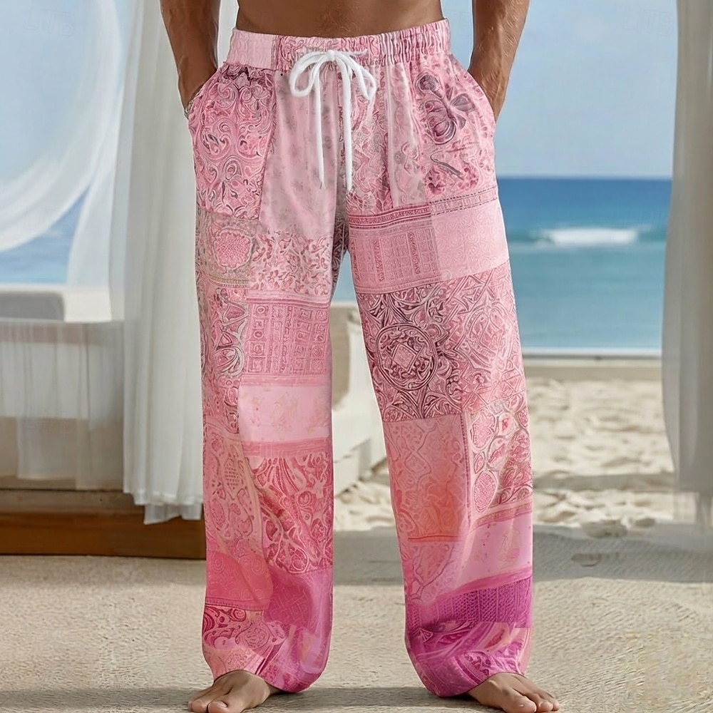 Per uomo Blocco di colori Patchwork Floreale intricato Pantaloni Pantaloni casual Pantaloni Larghi Misura del girovita medio Boho Casa All'aperto Vacanza Coulisse elastica in vita Pantaloni tipo lino del 2026 a $27.99 –P4