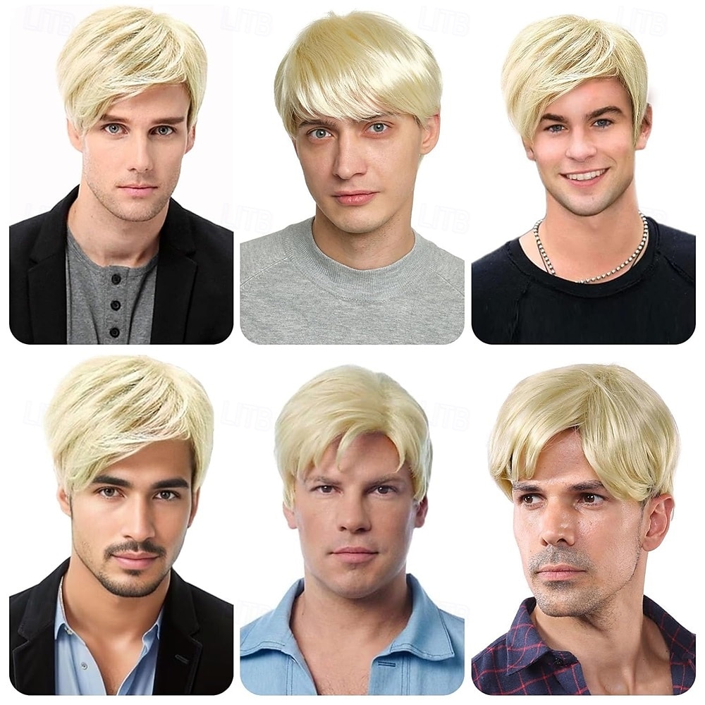 Mens Blonde Wig Short Straight Natural Fluffy Layered Synthetic Hair Wigs for Men Guy Daily Wear Anime Costume 2026 - $28.99 –P6