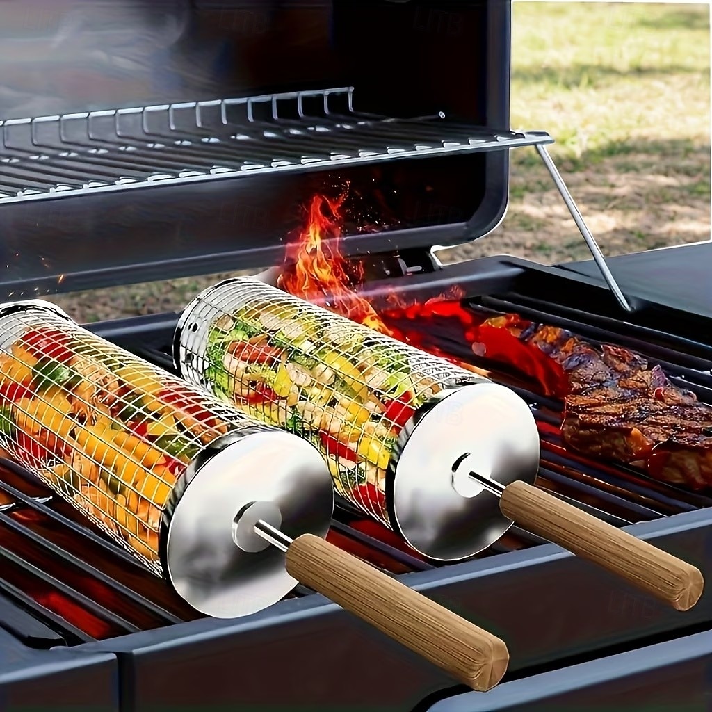 3 stk. grillverktøysett i rustfritt stål med trehåndtak (grillrist, grillgaffel, grillkrok), kraftig bærbart grilltilbehør med opphengsløkke, jevn varme for gass kullgrill, camping 2026 - $17.99 –P1