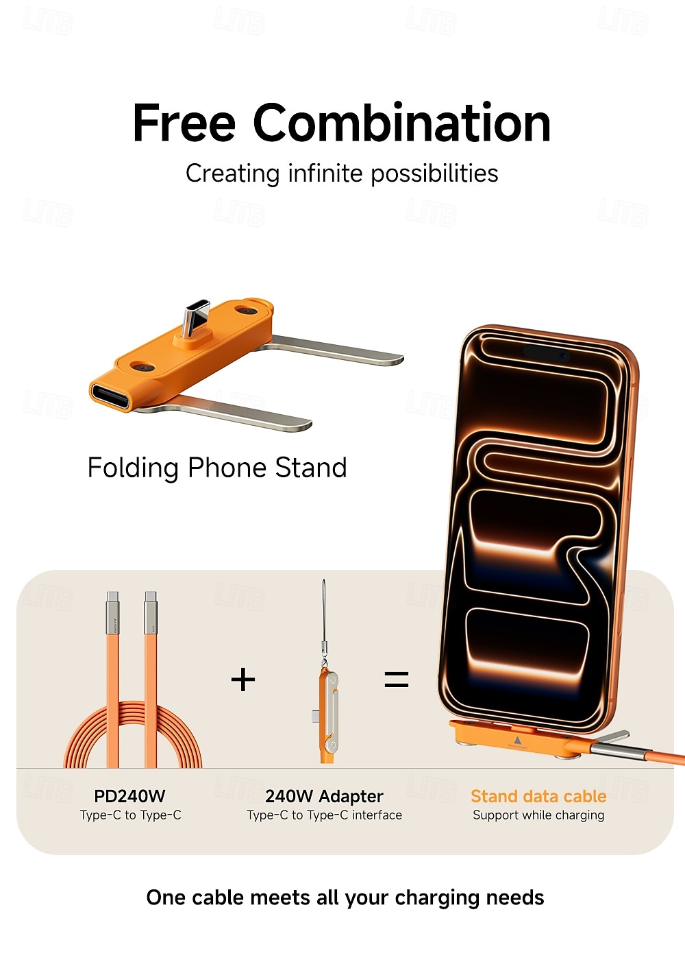 Καλώδιο φόρτισης υψηλής ισχύος 240w τύπου C με βάση στήριξης, σχεδιασμός 2 σε 1 για φόρτιση &Προβολή hands-free, γρήγορη μεταφορά 480mbps, υλικό υγρής σιλικόνης, κέλυφος από κράμα ψευδαργύρου, 2026 - $22.99 –P1
