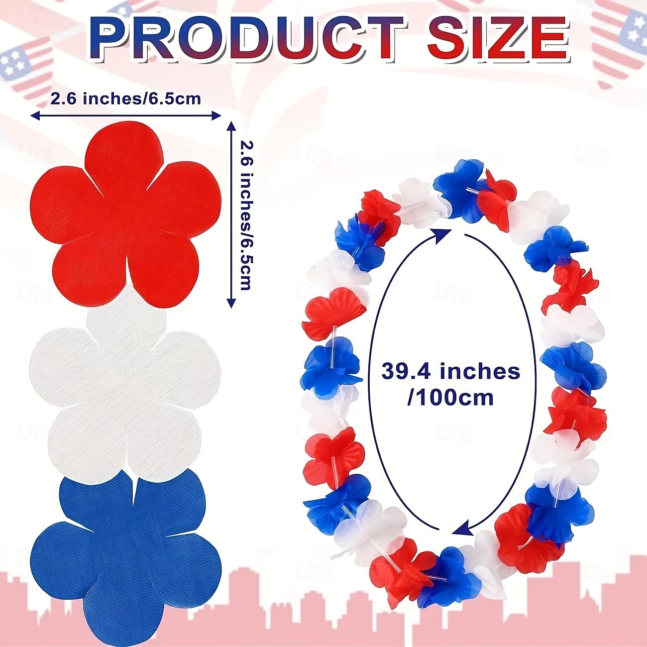 30 stk patriotiske kunstige blomster - rød, hvit og blå hawaiisk lei med ananas- og skjolddesign, dekorasjoner til uavhengighetsdagen 4. juli, engros festgaver til utendørs/innendørs 2026 - $23.99 –P3