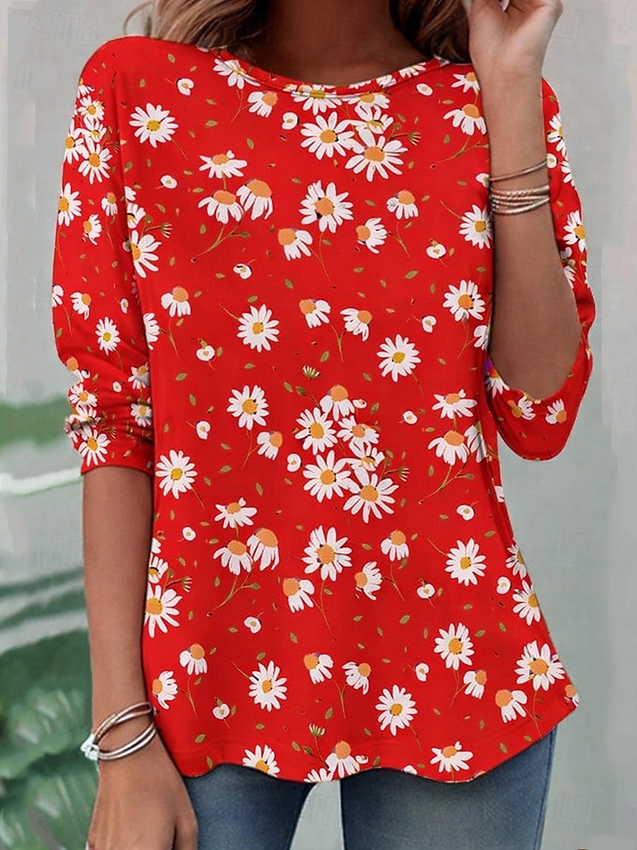 Ramadan Damen T Shirt Druck Blumen Grafik Pflanzen Bohemien Vintage Stilvoll Langarm Rundhalsausschnitt Normale Oberteile Täglich Wochenende Urlaubskleidung Blau Schwarz Gelb Rosa Rote Sommer Frühling 2026 - $24.99 –P8