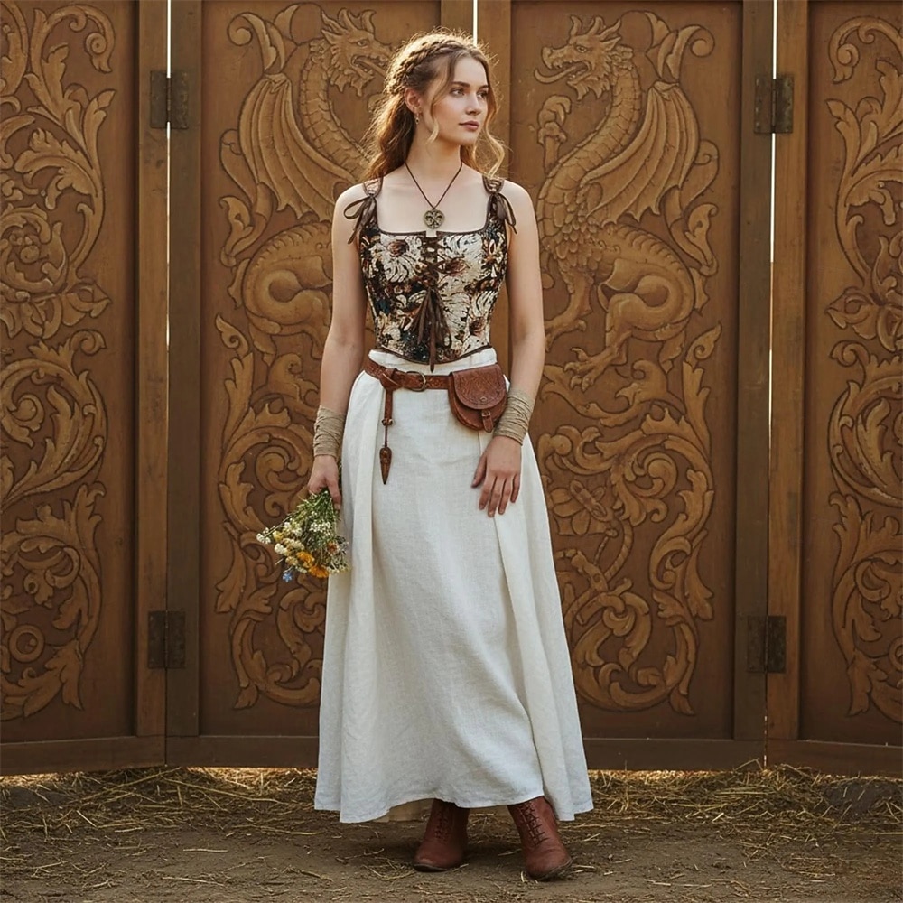 Kostymer i middelalderstil Renessanse Cottagecore Korsett Bodice Viking Bonde Blondér Blomstret Jacquardvevnad Kostyme Dame Keltisk fantasi Halloween Karneval Ytelse LARP Ren Faire Voksne Korsett 2026 - $29.99 –P9