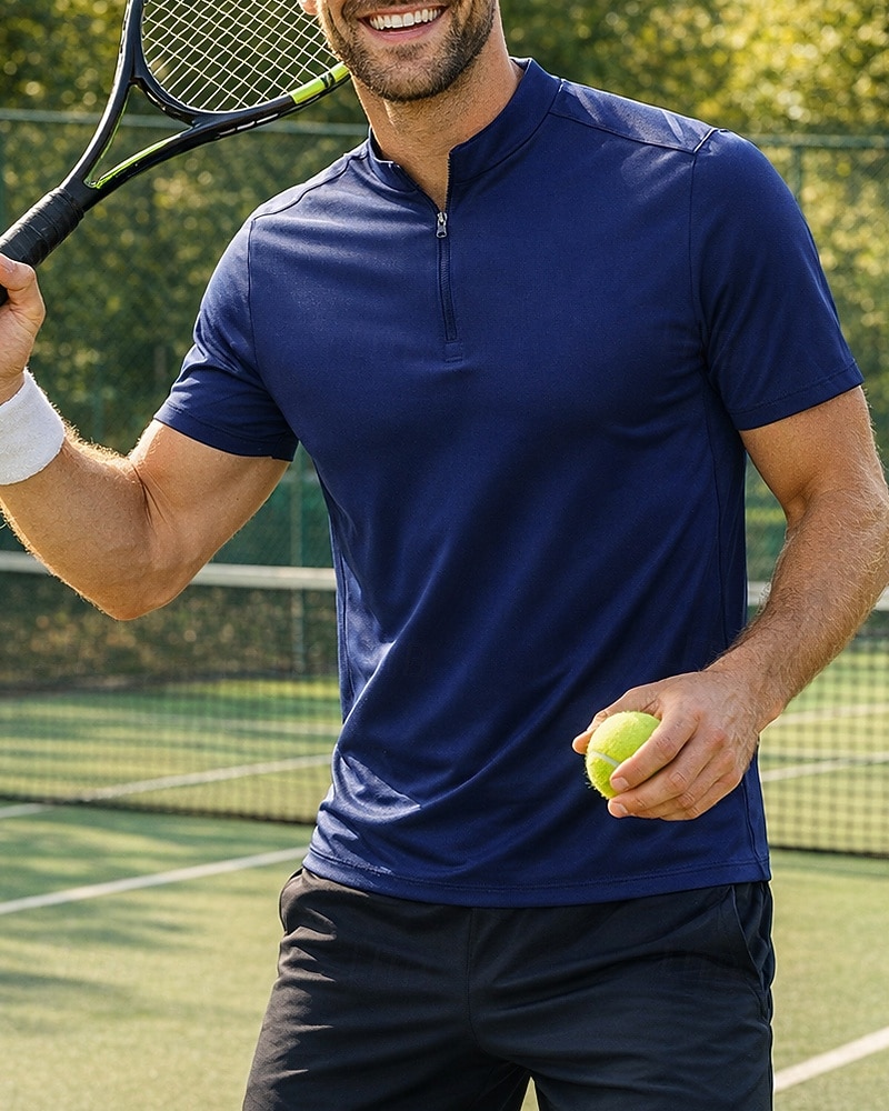 Męskie Solidne kolory Koszulka sportowa Koszulka do tenisa Koszulka tenisowa Krótki rękaw Quarter Zip Szybkie wysychanie Elastyczny Odprowadza wilgoć Oddychający Bransoletka tenisowa Buty golfowe 2026 - $21.99 –P5