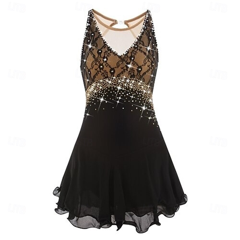 Abito da pattinaggio artistico Ragazze Pattinaggio sul ghiaccio Vestito Lilla Nero Bianco Patchwork Schiena aperta Elasticizzato Allenamento Competizione Vestiti da pattinaggio sul ghiaccio Classico del 2026 a $188.99 –P2