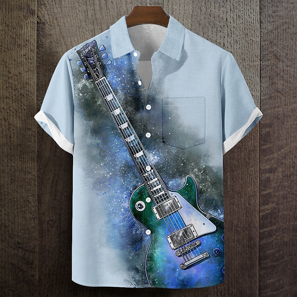 Per uomo Chitarra Strumento musicale Camicia Camicia Estiva Camicia con Bottoni Manica Corta Vintage Retrò Festival Musicale Ferie Estate Primavera Collo ripiegato Stampa 3D Una tasca anteriore del 2026 a $25.99 –P2