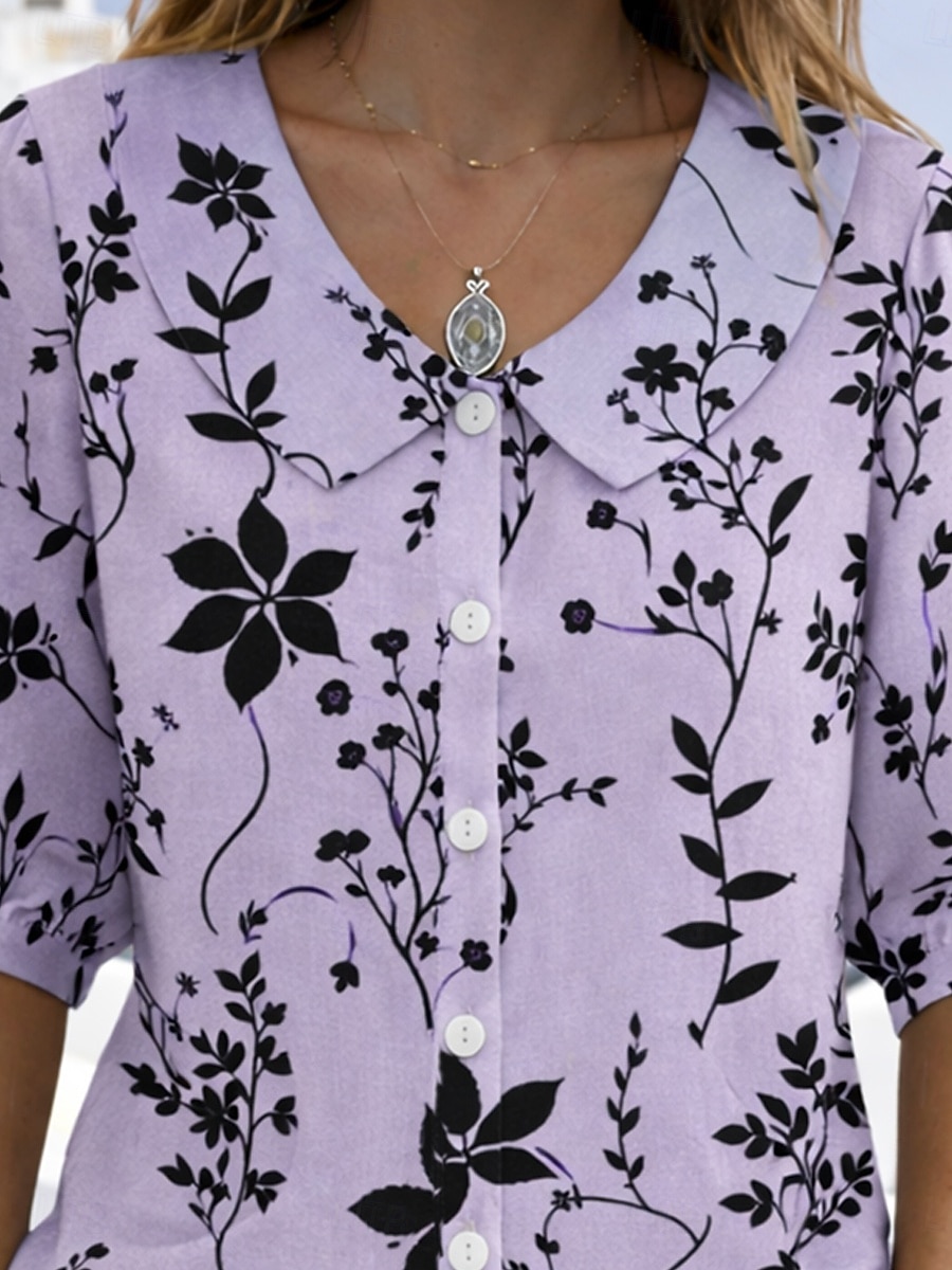 Dam Blus Blommig Grafisk Vintage Stylish 3/4 ärm Peter Pan krage Vanliga toppar Dagligen Arbete Helgdag Purpur Sommar Vår 2026 - $28.99 –P2