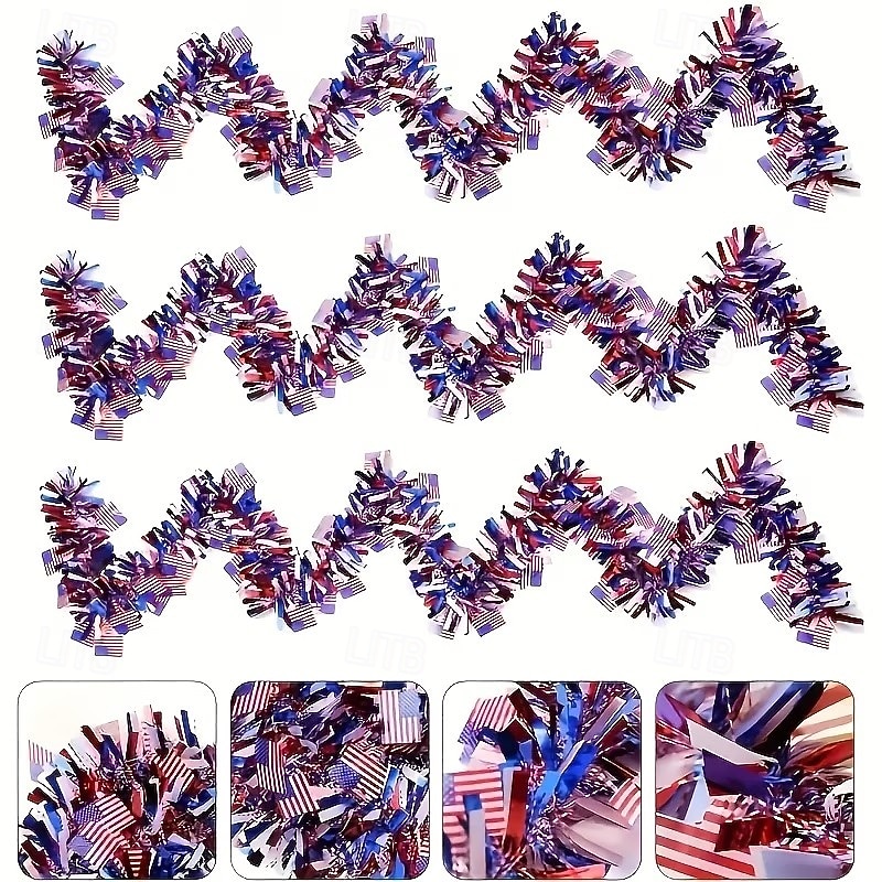4/6 st patriotisk glittergirlang amerikansk flagga folie fransbanderoll 2m/6,6ft röd vit blå girlang för 4 juli självständighetsdagen minnesdagen arbetsdagen festdekorationer väggbonad heminredning 2026 - $15.99 –P7
