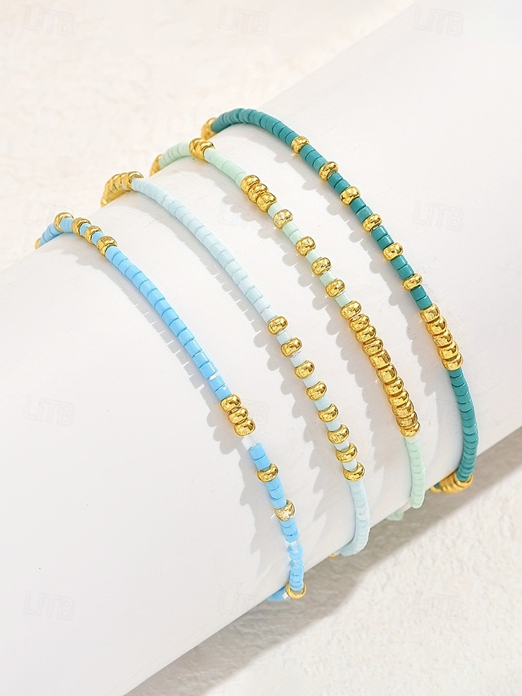 Női bohém rugalmas gyöngyös karkötő szett, 4 karkötő, gyöngyös kivitelben arany díszítéssel, tökéletes tengerparti nyaraláshoz és mindennapi viseletre 2026 - $7.99 –P4