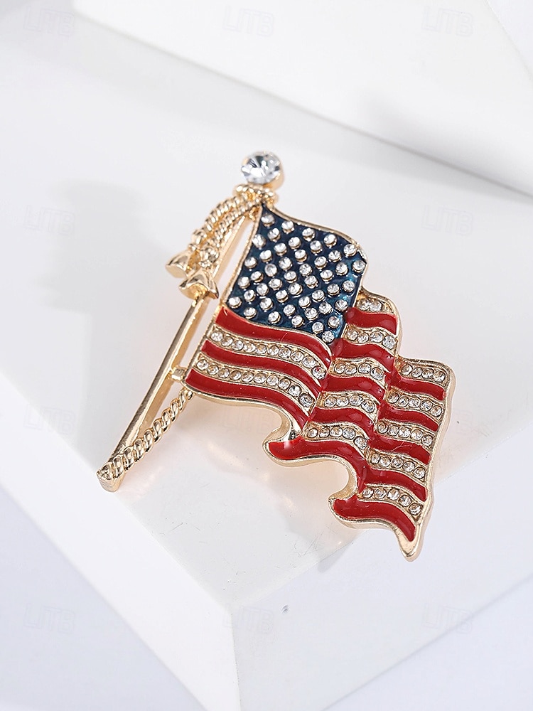 Zestaw broszek patriotycznych dla kobiet, ze stopu metali, w kolorze złotym i srebrnym, 2-częściowe przypinki z flagą USA, idealne na 250. rocznicę USA, Dzień Niepodległości i na co dzień 2026 - $11.99 –P7