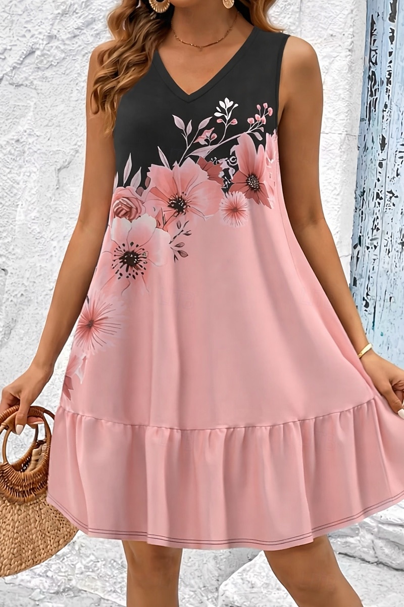 Damskie Sukienka mini Sukienka letnia Sukienka A line Letnie sukienki Codzienny Codzienny Święto Regularny Kwiaty Graficzny Bez rękawów W serek Niebieski Rumiany róż Fioletowy Zielony Lato Wiosna 2026 - $34.99 –P2