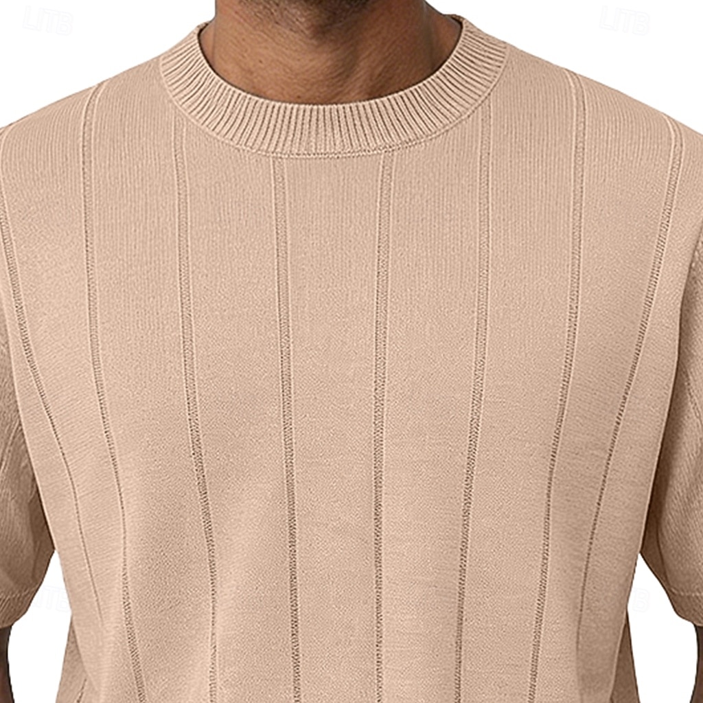 Муж. Трикотажная футболка в рубчик Футболка С короткими рукавами Короткие рукава Вырез под горло Лето Весна Все сезоны Полотняное плетение Текстура Мода Оригинальный рисунок Классический Мягкий 2026 - $25.99 –P3