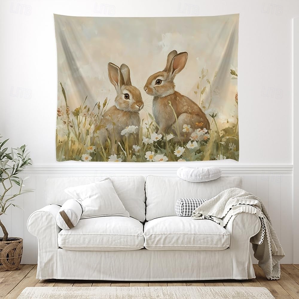 Easter Cute Bunnies Playing Violin Spring Garden Colorful Eggs Basket Flowers Oil Painting Style Wall Tapestry Wall Hanging Living Room Kids Bedroom Home Decor Party Backdrop 2026 - $20.99 –P11