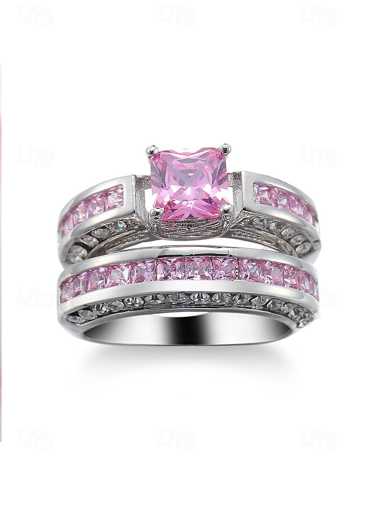 Juego de anillos para mujer, cobre con circonitas cúbicas, multicolor, elegantes anillos a juego para bodas, fiestas y eventos formales, joyería nupcial o de noche perfecta. 2026 - $11.99 –P8