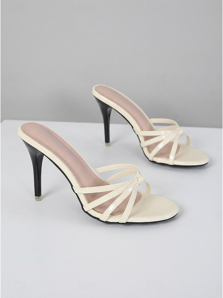 Sandálias femininas nude de salto agulha com tiras, elegantes sandálias de bico aberto para festas de coquetel. &Sapatos sociais minimalistas para baile de formatura e eventos formais. &ocasiões de 2026 por $42.99 –P5