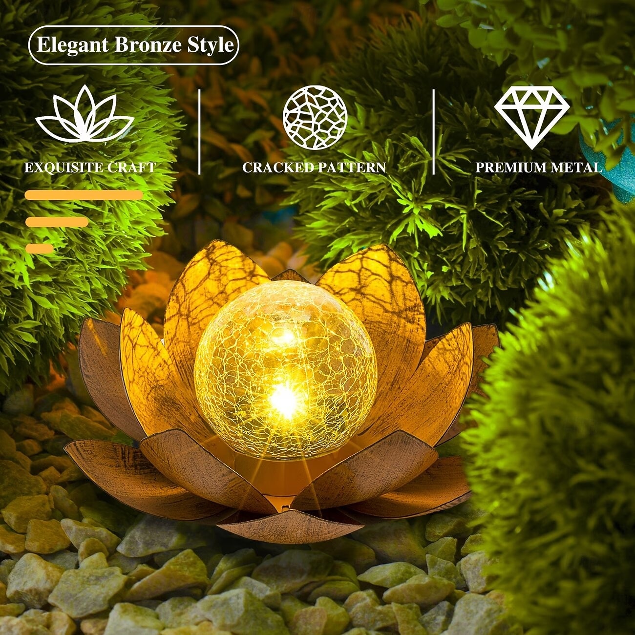 Solar-Powered for Lotus Lamp with Metallic Finish - Waterproof LED Outdoor Garden Light, Spherical Glass Design for Courtyard, Lawn, Walkway, Table Decor - Ideal Gift for Festivals, Outdoor Decor Led 2026 - $35.99 –P7