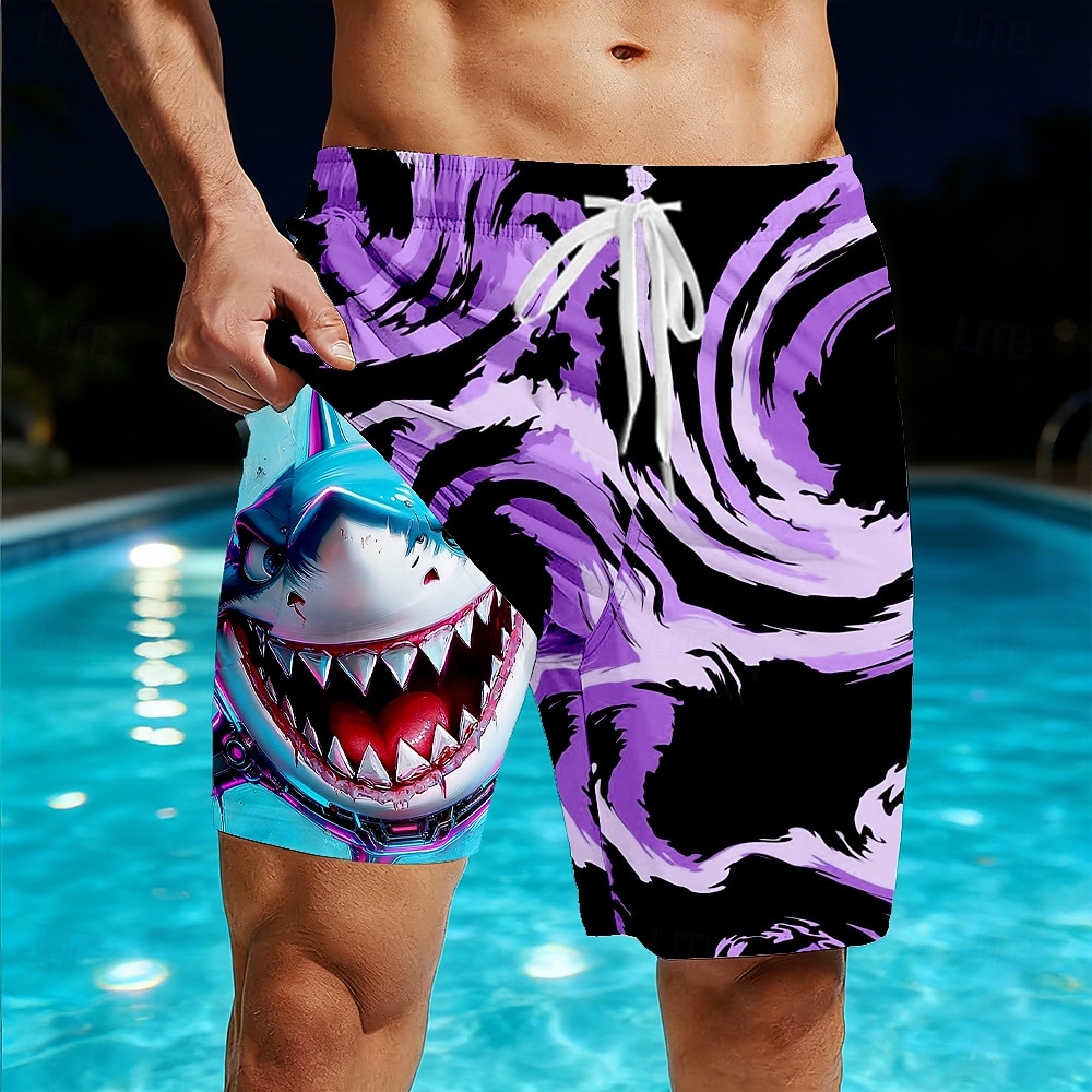 Homens Animal Geométrica Tubarão Shorts Forrados Shorts de Natação 2 em 1 Fatos de banho Calções de banho Cintura Média Havaiana férias na praia Bolsos laterais Com forro de compressão Cintura de 2026 por $22.99 –P2