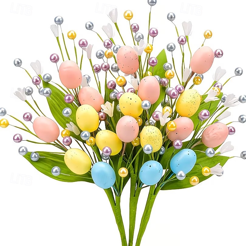 Набор из 3 пасхальных яичных стебельков с пятнистыми яйцами. &жемчуг, искусственные весенние цветочные композиции для наполнения ваз, украшение в виде венка своими руками, центральное украшение стола 2026 - $21.99 –P2