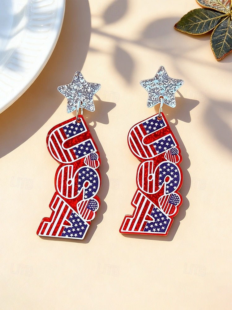 Patriotische Acryl-Ohrhänger für Damen, mehrfarbiger Statement-Schmuck in Rot, Weiß und Blau für die Feierlichkeiten zum 250. Jahrestag der USA, den Unabhängigkeitstag und den Alltag. 2026 - $7.99 –P5