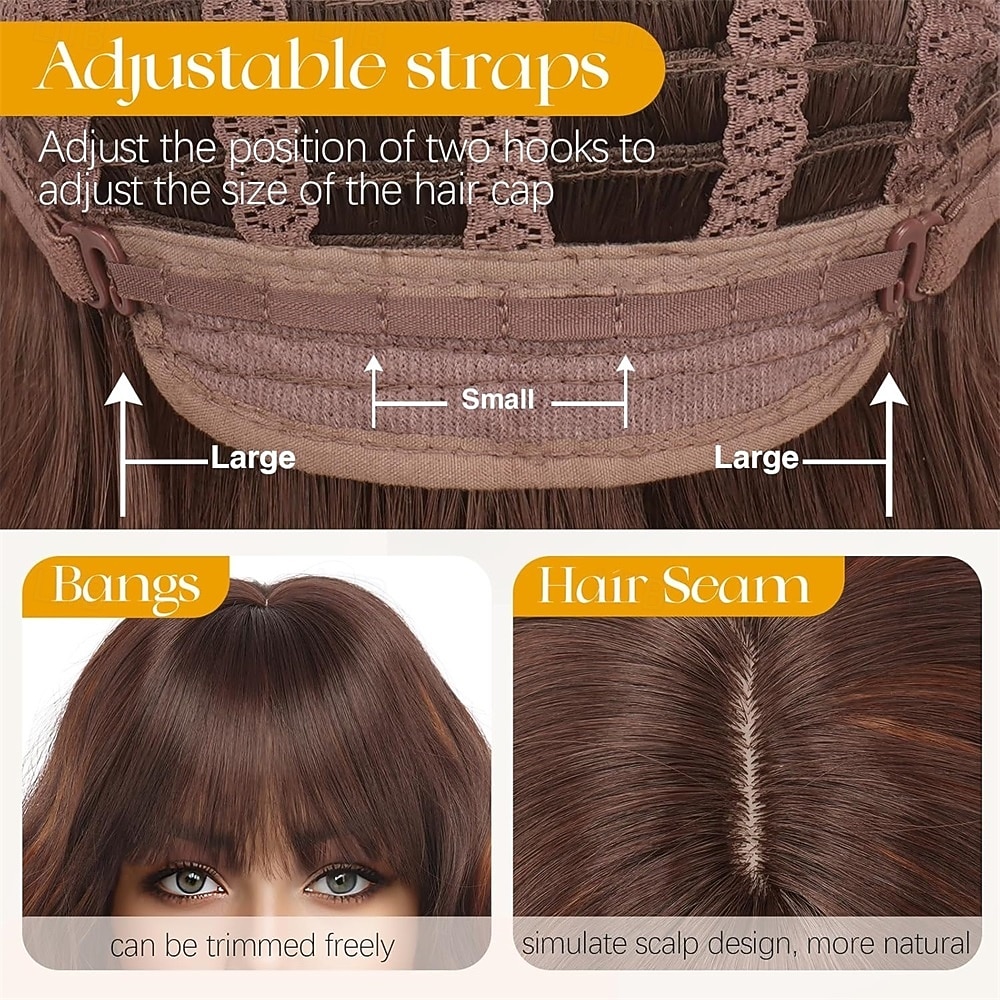 Short Wavy Golden Chestnut Brown Wig - 12 Inch Bob Wig with Bangs for Women Curly Shoulder Length Bob Wig with Bangs Soft Synthetic Hair Wigs for Girls Daily Party Use 2026 - $30.99 –P4