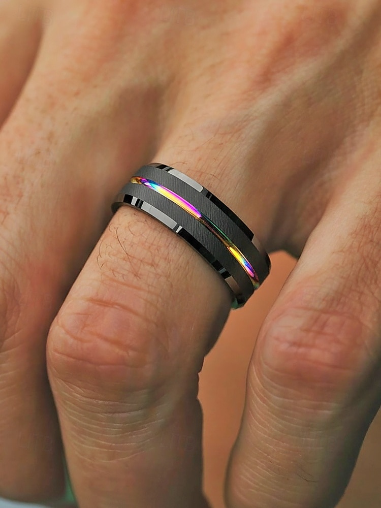 anello multicolore in acciaio inossidabile da uomo: disponibile in diverse misure, design elegante, perfetto per matrimoni, feste e abbigliamento casual per le vacanze del 2026 a $9.99 –P2