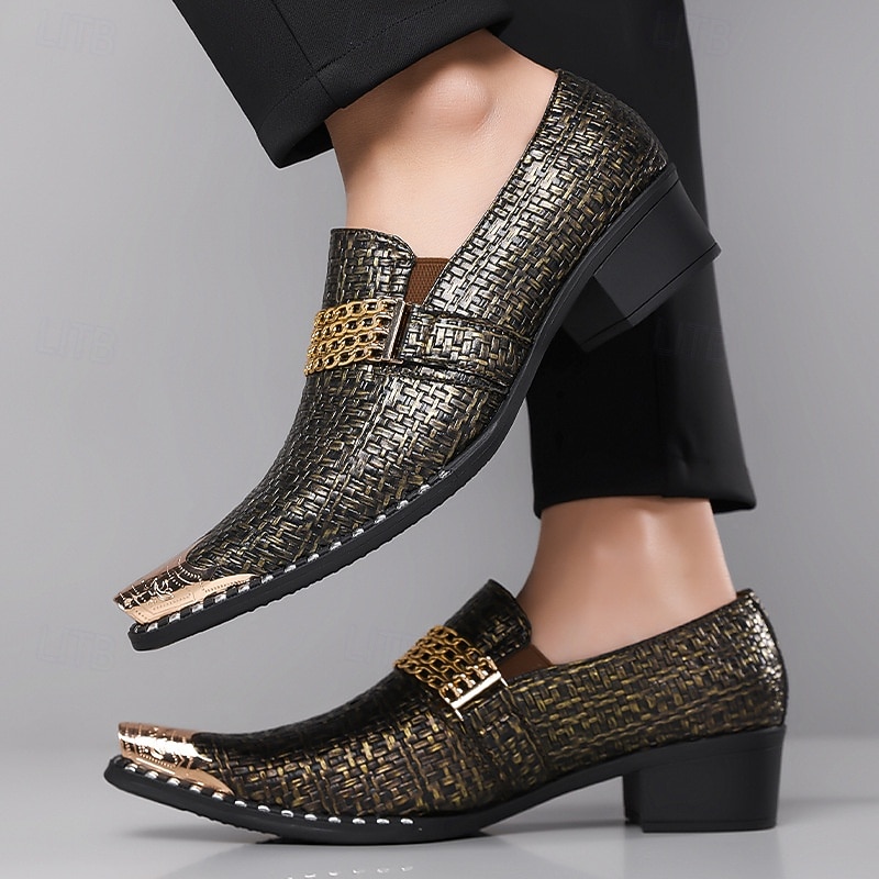 Ανδρικά μοκασίνια από χρυσή δερματίνη με υφή – μοντέρνα slip-on παπούτσια, πάρτι, βραδινά και κομψά casual ρούχα 2026 - $79.99 –P7