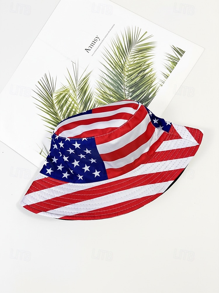 Patriotisk, trykt polyester bøttehatt for kvinner, solhatt med bred brem, til 250-årsjubileum, uavhengighetsdag, fritidsklær og reiseferie 2026 - $11.99 –P9