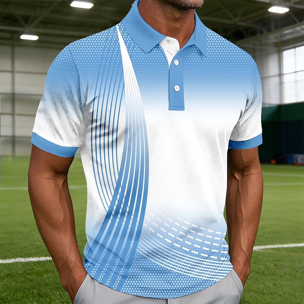 Men's Geometic Line Polo Shirts Short Sleeve Polo Shirts Collared Shirts Casual Athleisure Buttons Spring & Summer Blue Pink Purple 2026 - $22.99 –P1