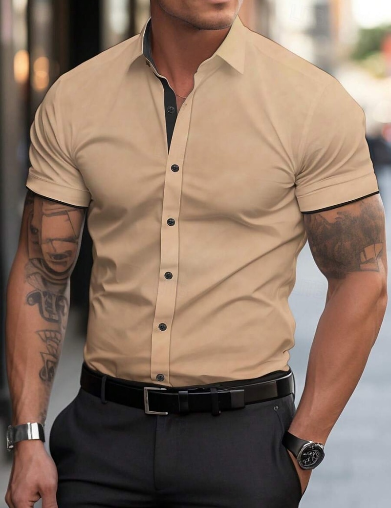 Homme Chemise habillée Chemise sans repassage Uni Extérieur Affaires Rose Claire Noir Blanche Jaune Manche Courte Col Rabattu Été Printemps Vêtement Tenue Boutons de 2026 ? $21.99 –P6
