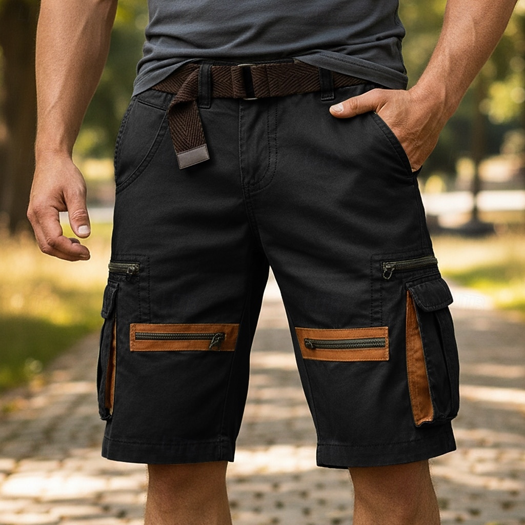 Pánské Náprsníkové kalhoty Šortky s kapsami Kraťasy Neformální šortky Kapsy Elastický pas Bez vzoru Jednobarevné Krátký Ležérní Venkovní Streetwear Módní Šik ven Černá Khaki Neelastické 2026 - $31.99 –P9
