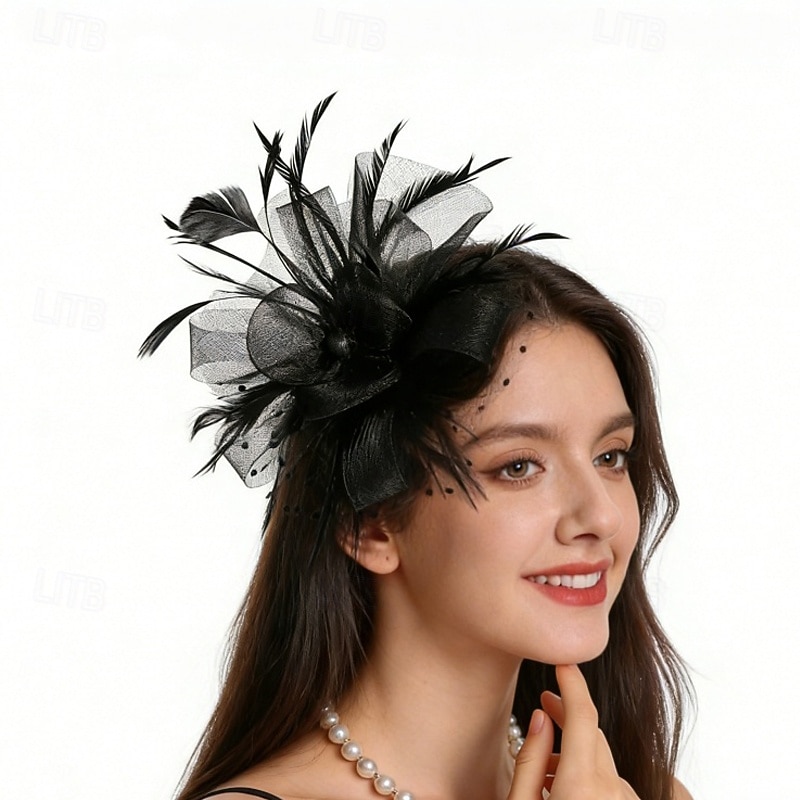 fascinators Nett Bryllup Bursdag Elegant søt stil Retro Rød Med Fjær Tyll Hodeplagg Hodeplagg 2026 - $17.49 –P1