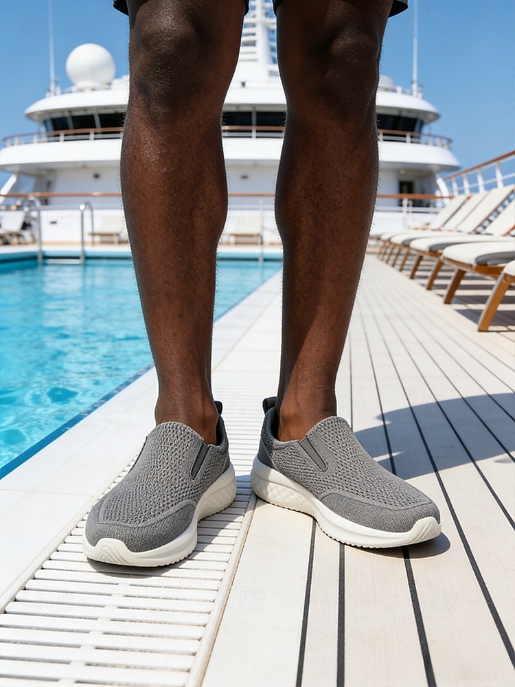Grijze gebreide instapsneakers voor heren – lichtgewicht casual schoenen voor eiland- en cruisevakanties, ademende schoenen voor op reis en in resorts. 2026 - $42.99 –P3