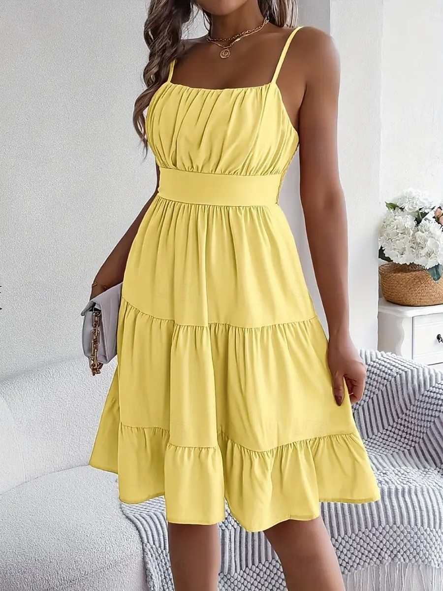 Women's Knee Length Dress Sundress Casual Dress Slip Dress Elegant Fashion Modern Outdoor Vacation Going out Regular Fit Plain Sleeveless Straps Black Yellow Pink Purple Summer Spring 2026 - $26.99 –P2