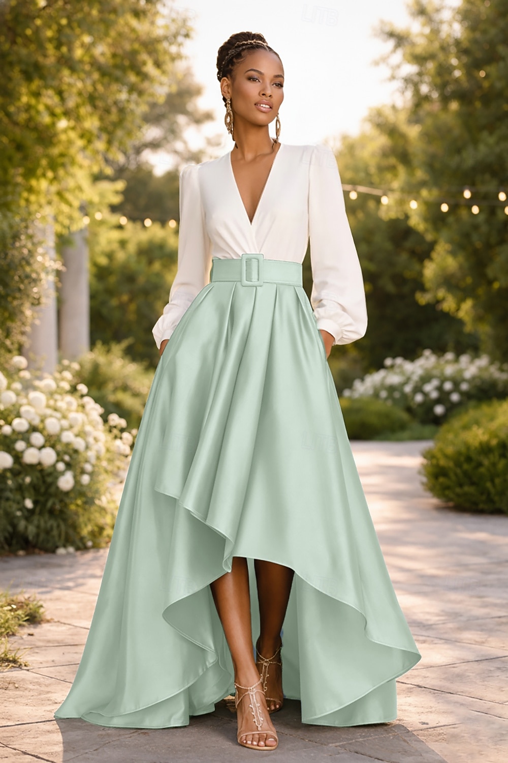 Linea ad A Asimmetrico Abiti da Cocktail Abito da Sera Da principessa Abito formale Elegante Monocolore Alto Basso Manica 3/4 Scollo a V Formale Ospite di nozze Raso con Arricciato del 2026 a $172.99 –P5