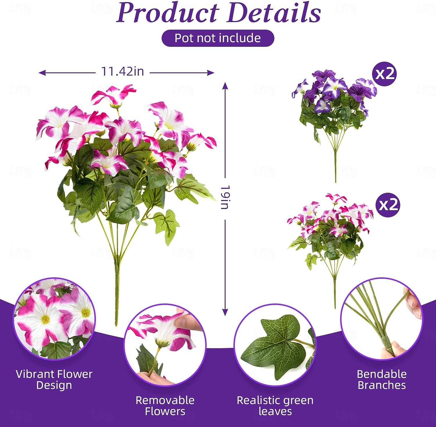 4 Bundles Spring Artificial Morning Glory Flowers for Outdoors, UV Resistant Fake Look Real Faux Silk Plants for Front Door Garden Porch Planter 2026 - $27.99 –P2