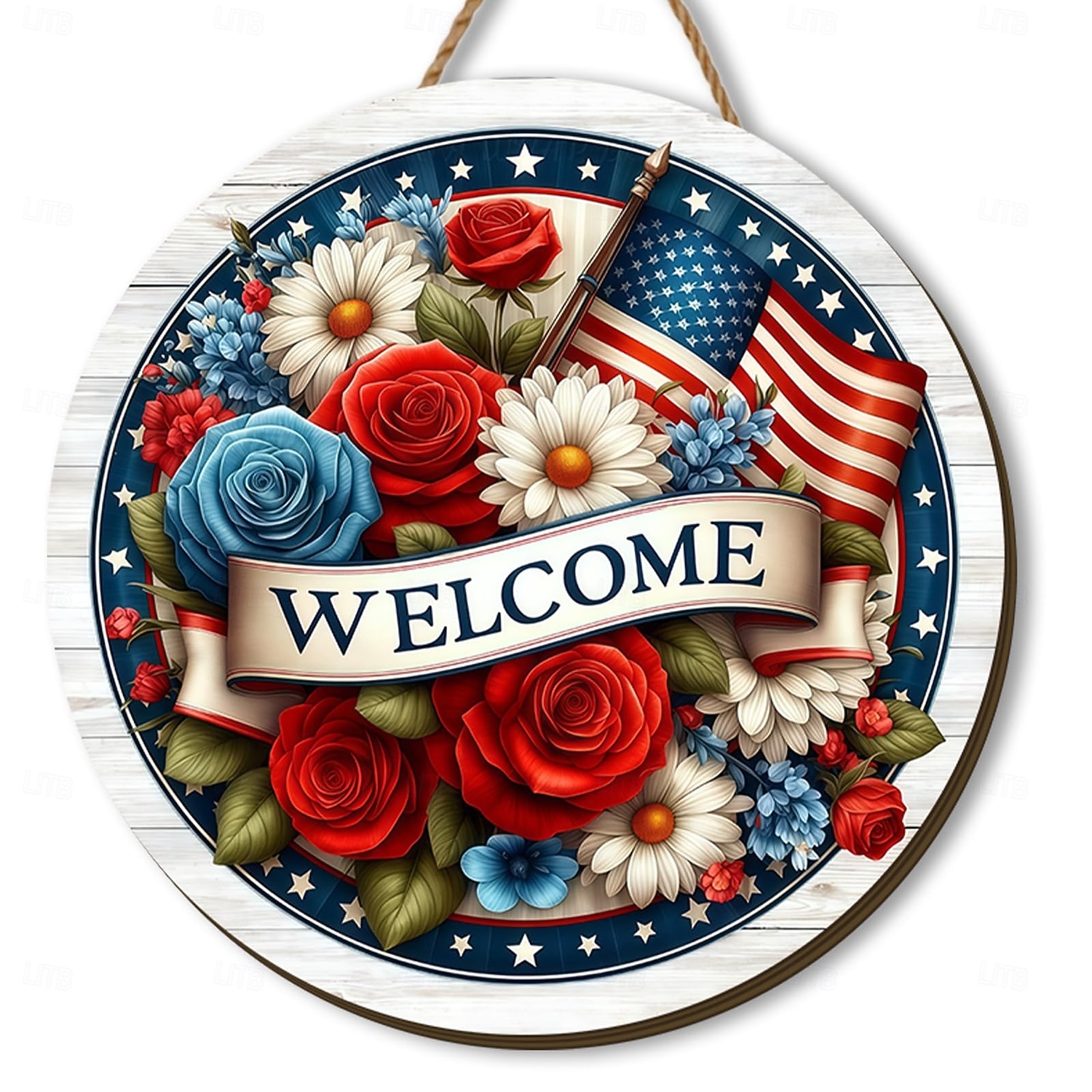 Plaque de porte en bois patriotique – rouge, blanc &Décoration bleue pour le porche d'entrée à l'occasion du 4 juillet, de la fête nationale américaine et du 250e anniversaire. &Journée du Souvenir, de 2026 ? $15.99 –P1