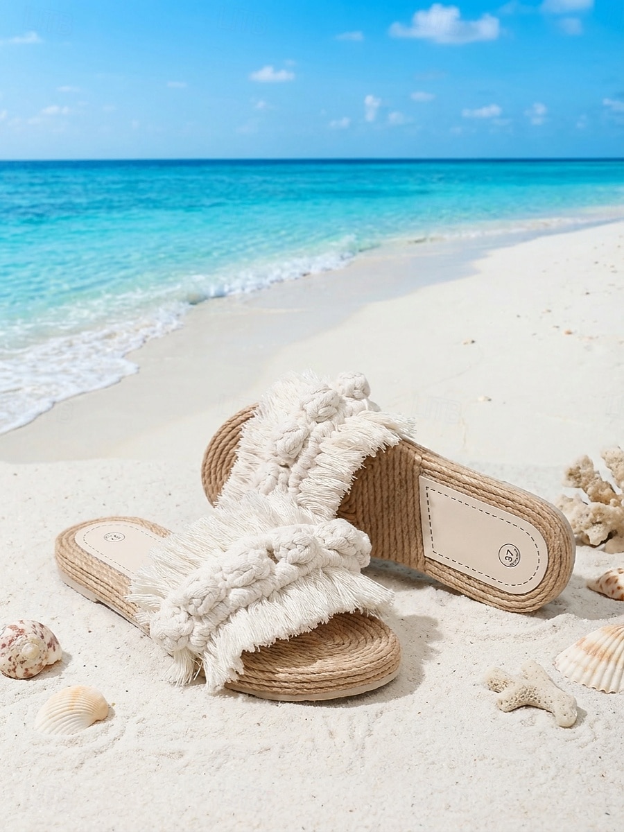 Damen Strand Urlaub Quaste Flacher Absatz Runde Zehe Bohemien Urlaub Stoff Loafer Schwarz Gelb Grün 2026 - $29.99 –P2