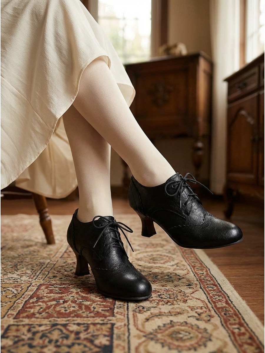 Women's Victorian Style Lace-Up Oxford Pumps - Elegant Edwardian Retro Heeled Booties with Scalloped Brogue Detail and Spool Heel for Vintage Weddings, Period Costumes & Classic Tea Parties 2026 - $64.99 –P7